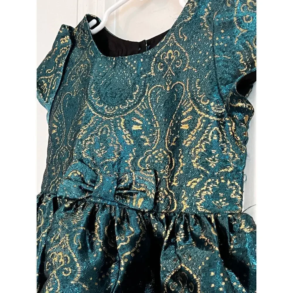 Girls Teal and Gold Party Dress - Picture 5 of 8